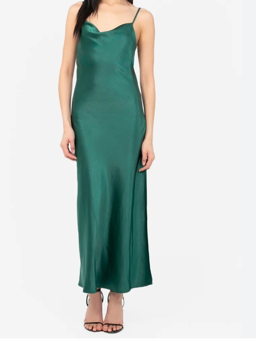 Emerald Green Satin Slip Dress with Side Slit